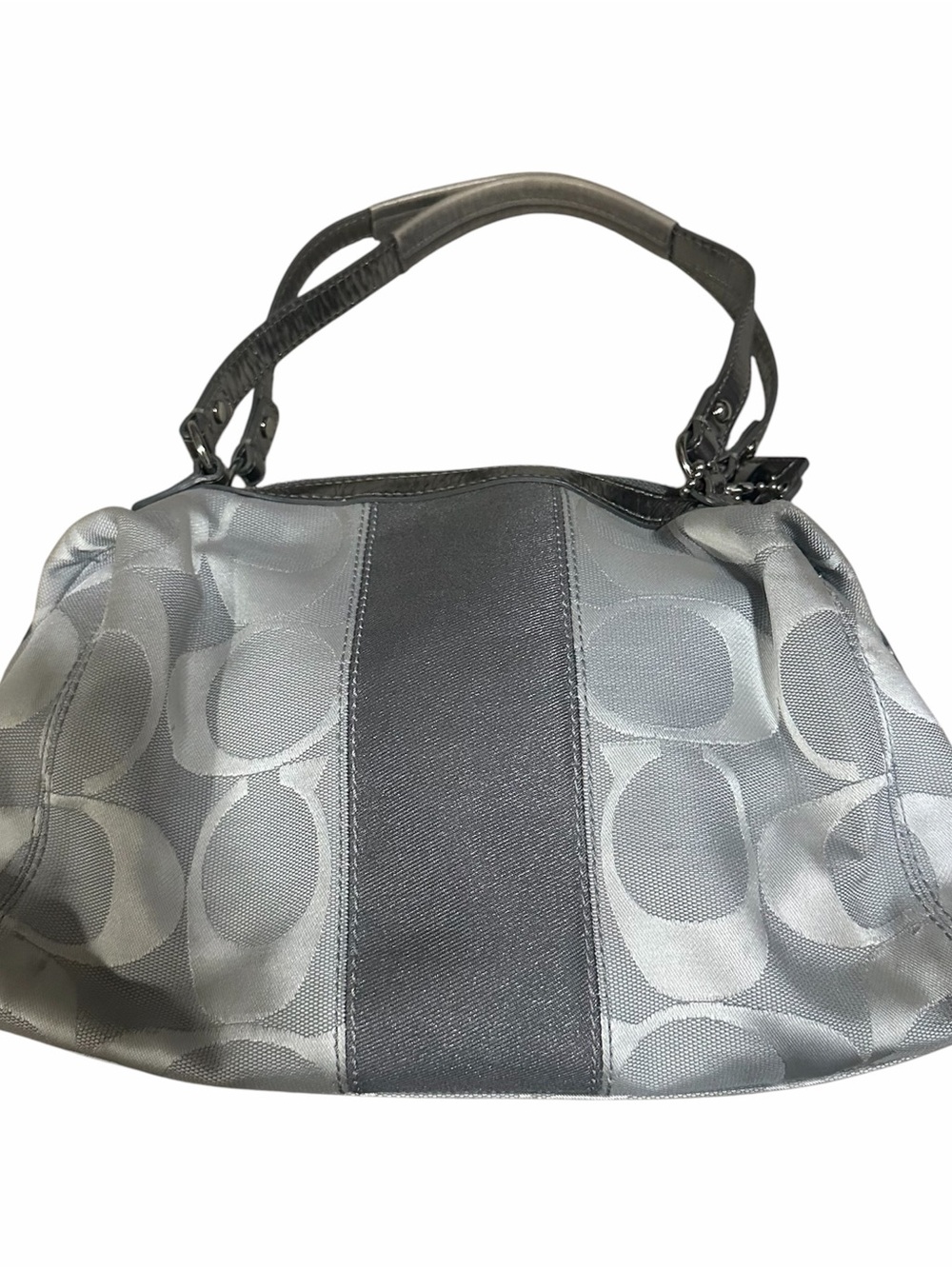 Coach Silver Signature Stripe Shoulder Bag